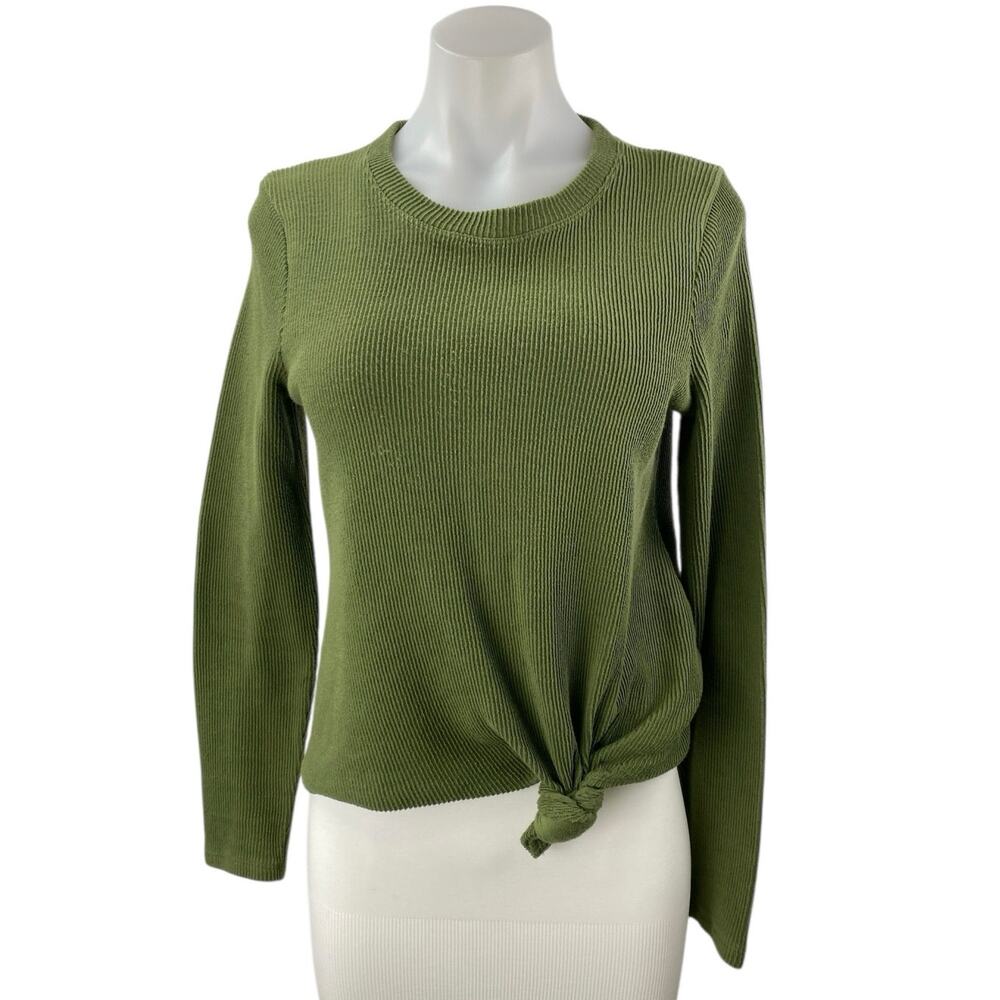 Madewell Elwood Women's Olive Green Rib Knit Knot Long Sleeve Sweater Top Size M